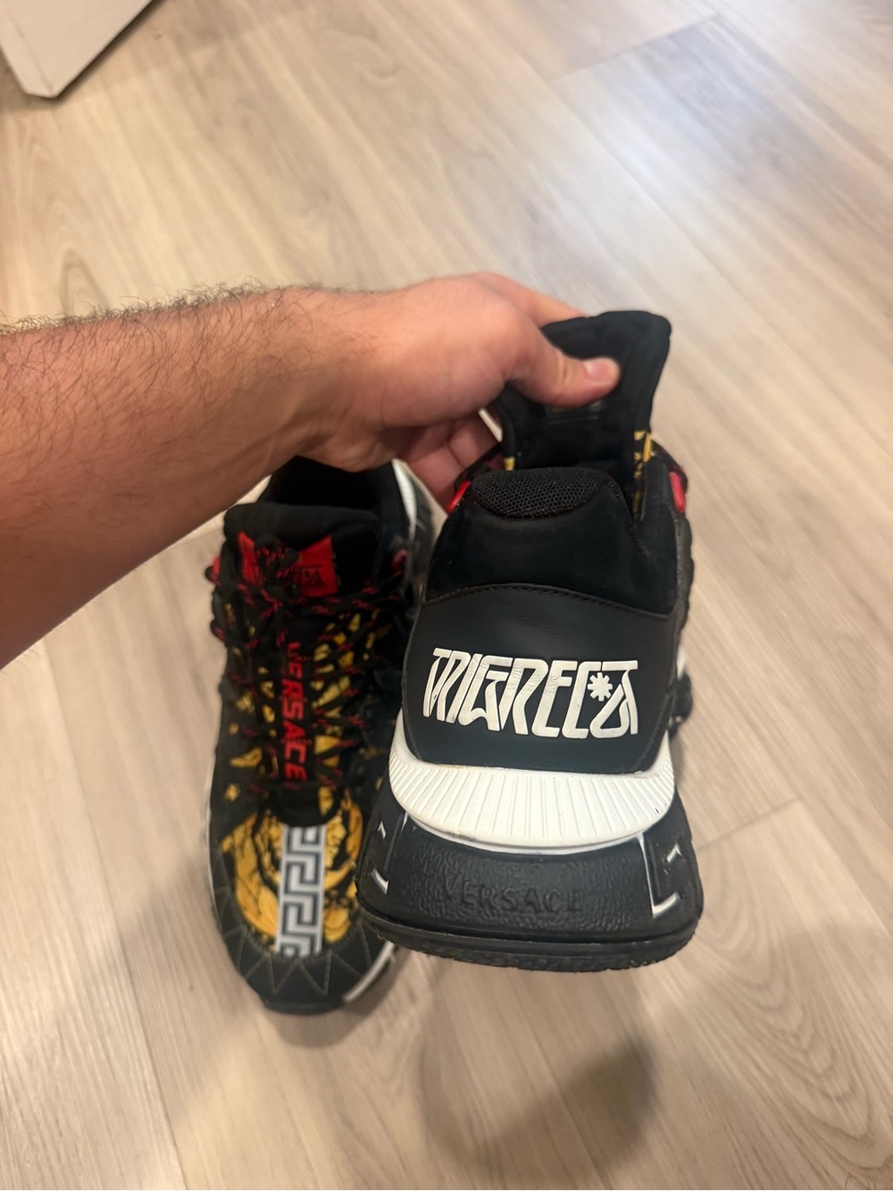 Versace Black, Yellow & Red Trigreca Graphic Sneakers